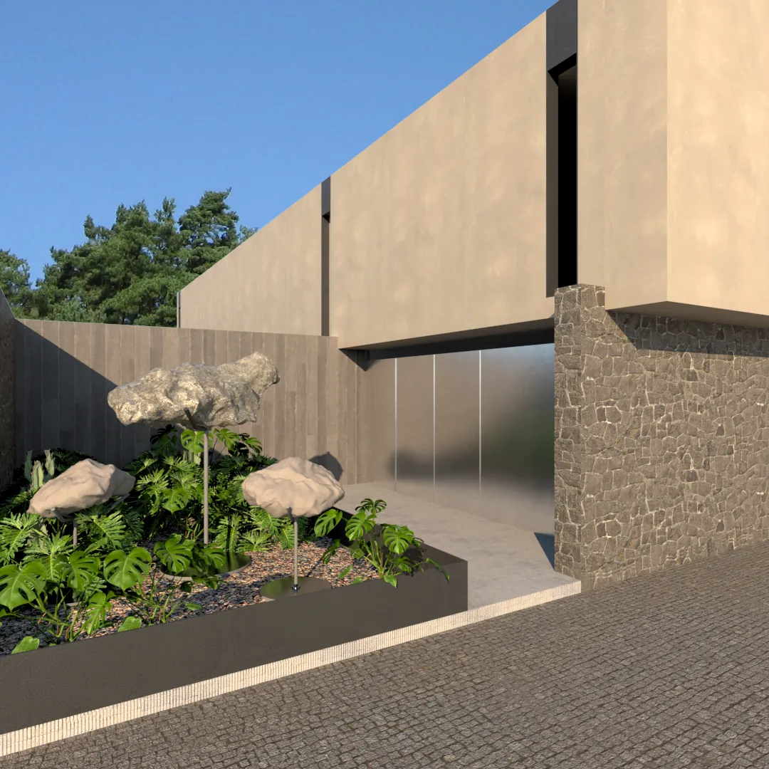 Acceso y jardín de proyecto de Estudio Argama